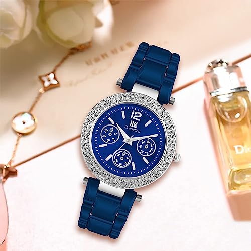 IIK COLLECTION Watch for Women Round Studded Dial Girls Watches |Analogue Quartz Movement Ladies Watch Long Battery Life Stainless Steel Chain Strap Double Lock Clasp Safety Watch for Girls. - Image 2