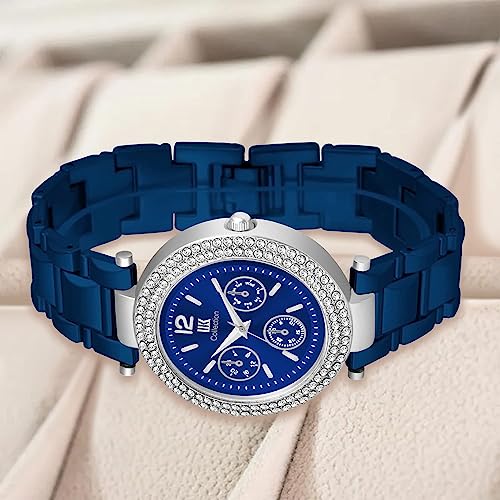 IIK COLLECTION Watch for Women Round Studded Dial Girls Watches |Analogue Quartz Movement Ladies Watch Long Battery Life Stainless Steel Chain Strap Double Lock Clasp Safety Watch for Girls. - Image 3