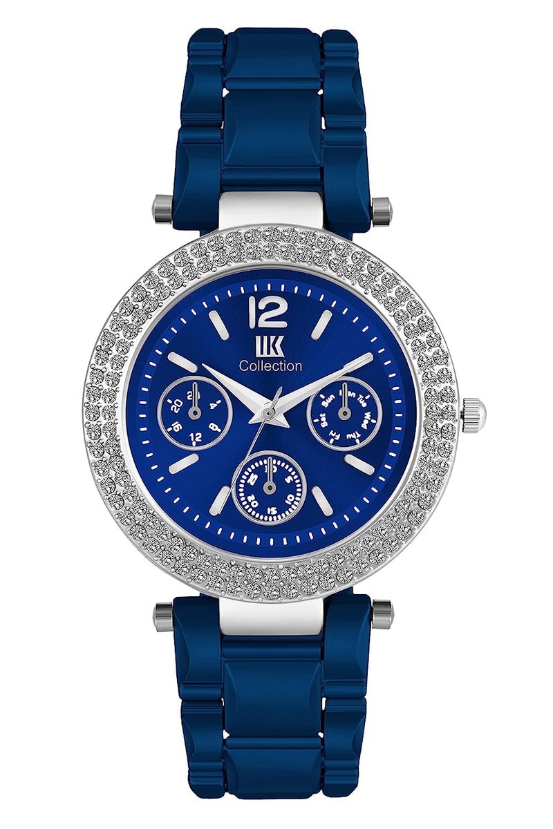 IIK COLLECTION Watch for Women Round Studded Dial Girls Watches |Analogue Quartz Movement Ladies Watch Long Battery Life Stainless Steel Chain Strap Double Lock Clasp Safety Watch for Girls. - Image 1