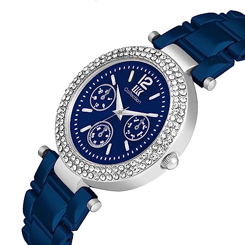 IIK COLLECTION Watch for Women Round Studded Dial Girls Watches |Analogue Quartz Movement Ladies Watch Long Battery Life Stainless Steel Chain Strap Double Lock Clasp Safety Watch for Girls. - Image 5