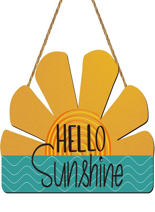 YUNKKIN Summer Decor Summer Door Decor Sun Shape Hanging Plaque Pool Decorations Wooden Front Door Hanger Hello Sunshine Door Sign for Office Porch Wall Indoor Home Decorations - Image 1