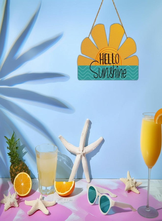 YUNKKIN Summer Decor Summer Door Decor Sun Shape Hanging Plaque Pool Decorations Wooden Front Door Hanger Hello Sunshine Door Sign for Office Porch Wall Indoor Home Decorations - Image 4
