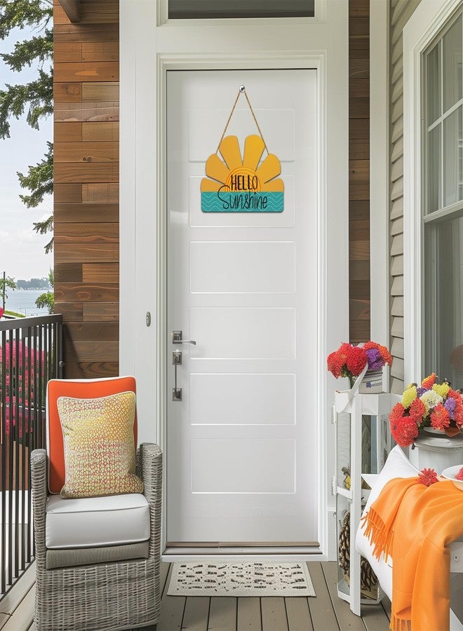 YUNKKIN Summer Decor Summer Door Decor Sun Shape Hanging Plaque Pool Decorations Wooden Front Door Hanger Hello Sunshine Door Sign for Office Porch Wall Indoor Home Decorations - Image 3