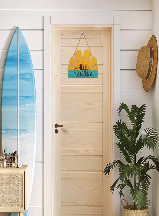 YUNKKIN Summer Decor Summer Door Decor Sun Shape Hanging Plaque Pool Decorations Wooden Front Door Hanger Hello Sunshine Door Sign for Office Porch Wall Indoor Home Decorations - Image 5