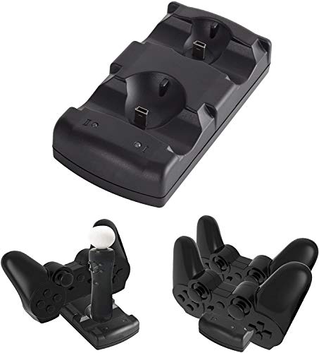 VSEER PS3 Controller Charging Dock Charging Station 2 in 1 with LED Light Indicator Compatible for Original PS3/MOVE Controller, Black - Image 5