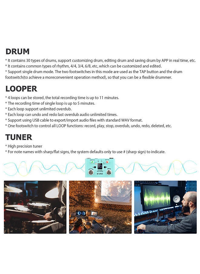 M-VAVE - LOST TEMPO Effect Pedal Drum & Looper Effector Mini 2-in-1 Looper & Drum Machine Double Footswitch Looper Pedal Looper Guitar Pedal 30 Drums & 4 Loops High Precision Tuner - Image 1