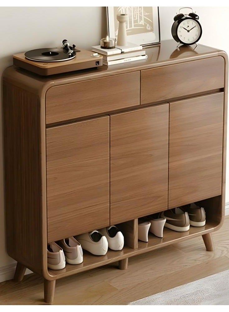 اليسا خزانة أحذية عصرية ١٠٠ سم - رف أحذية للمدخل بحافة مستديرة مع درجين، ٣ أبواب وحجرات مفتوحة، أرجل خشبية مرتفعة، تصميم مستقر، خزانة تخزين أنيقة للمدخل - Image 1