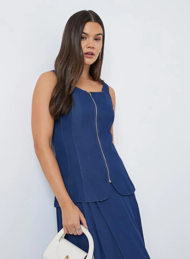 Styli Styli Dark Blue Panelled Peplum Top