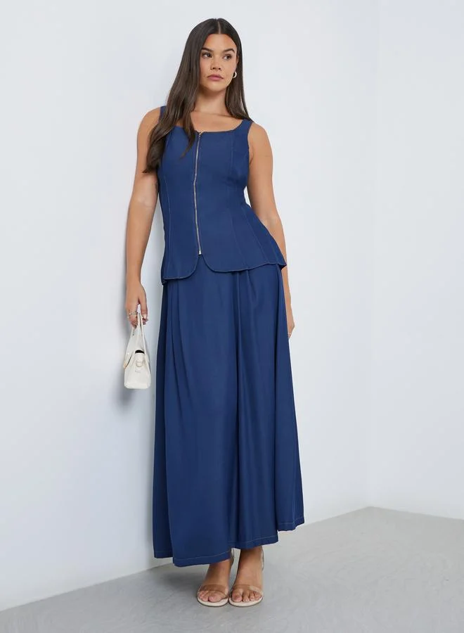 Styli Styli Dark Blue Panelled Peplum Top