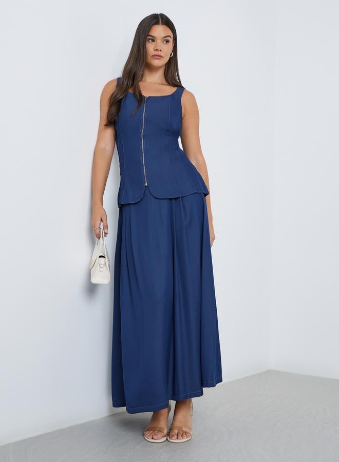 Styli Dark Blue Panelled Peplum Top - Image 2