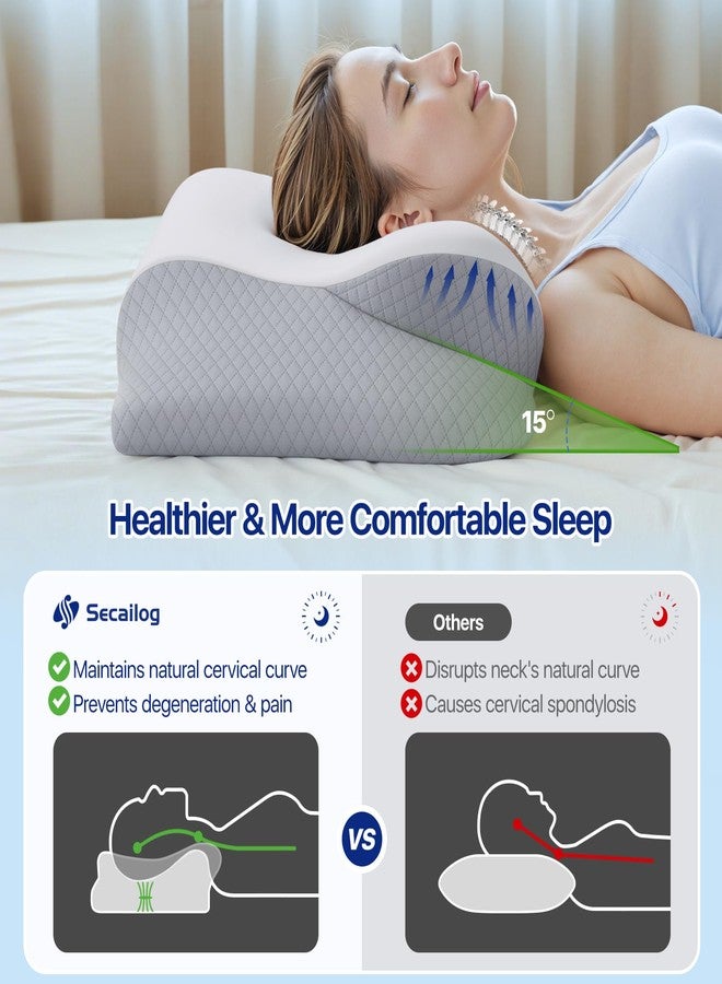 Secailog Dual-Firmness Memory Foam Neck Pillow - Ergonomic Contour Cervical Neck Pillow for Side Back Stomach Sleepers, 2-in-1 Orthopedic Neck Support Pillow with Cooling Pillowcase - Image 5