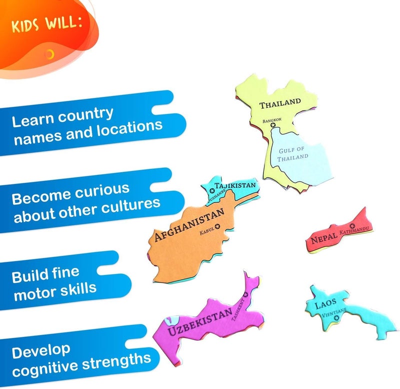 GeoToys GeoPuzzle, Asia Shaped Jigsaw Puzzles, 50 Pc Geography Puzzle, Geography Game & Map Puzzle, Jigsaw Puzzles for Kids Ages 6-9 Years Old, Stocking Stuffers for Kids - Image 5