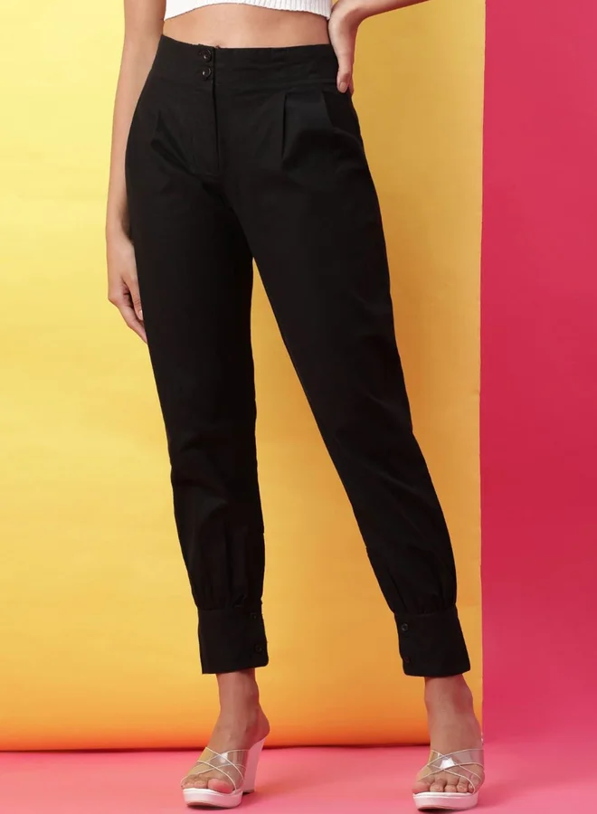 Freehand Freehand Women Black Cotton Tapered Pants