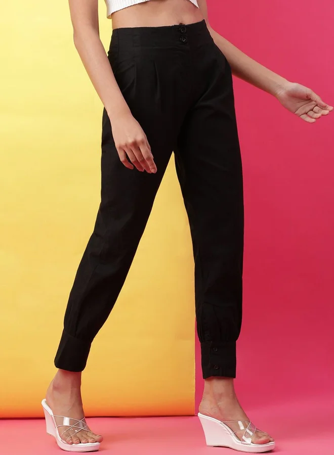 Freehand Freehand Women Black Cotton Tapered Pants