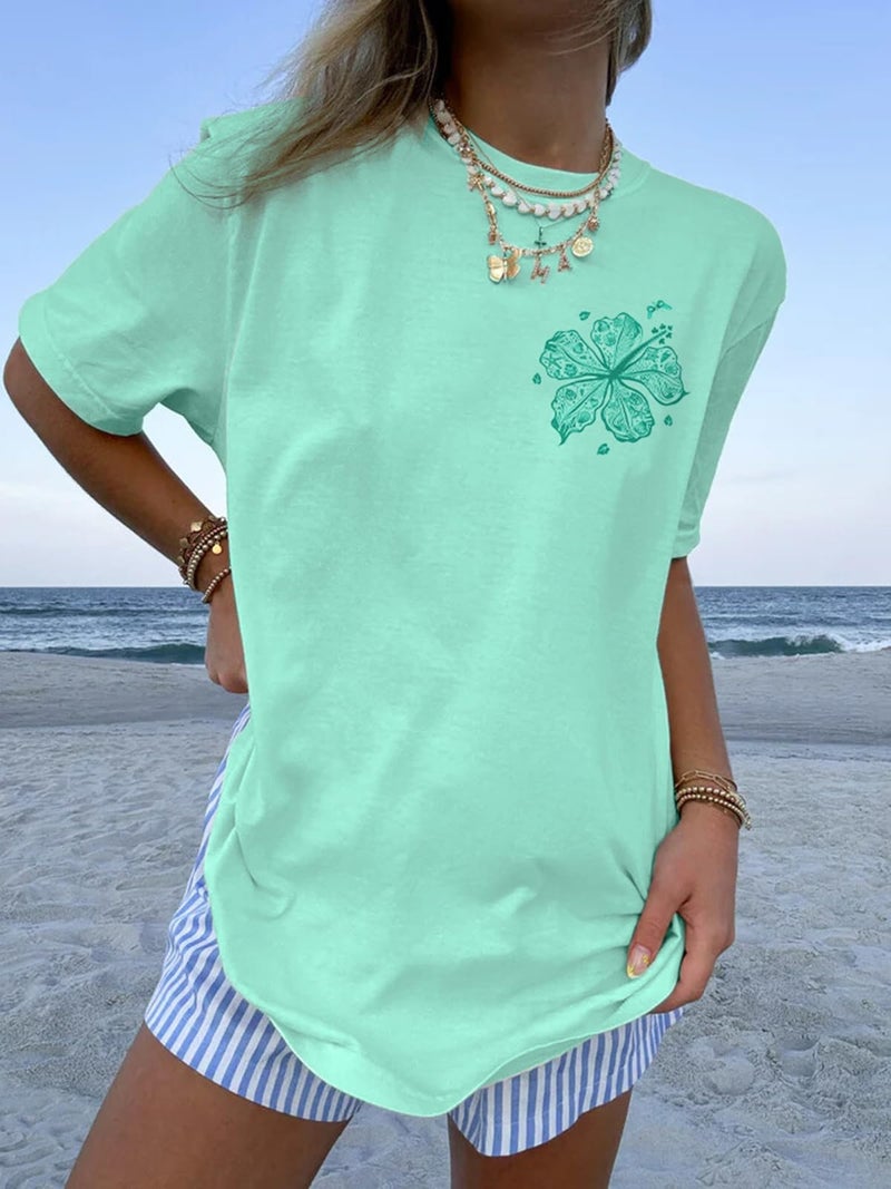 Yojeasrio Oversized Graphic Tshirts for Women Teens Y2K Flower Short Sleeve Baggy Shirts Summer Aesthetic Beachy Coastal Tops - Image 5