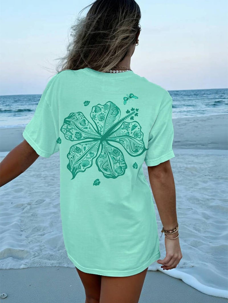 Yojeasrio Oversized Graphic Tshirts for Women Teens Y2K Flower Short Sleeve Baggy Shirts Summer Aesthetic Beachy Coastal Tops - Image 3