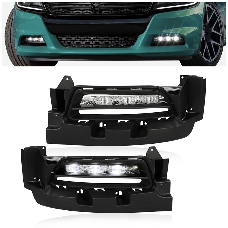 HECASA Pair LED Fog Light Assembly Compatible with 20152022 Dodge ChargerCharger SXT Front Bumper Fog Lamps wSwitch Harness Driver Passenger Side Clear Lens Plastic