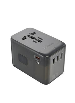 Mezone 100W Universal Adapter, Worldwide Travel Plug Adaptor with 1 USB A and 4 USB C Ports, International Travel Adapter for EU, UK, USA, AU, Power Socket for Multi Countries, Transparent Dark Grey  - Image 1