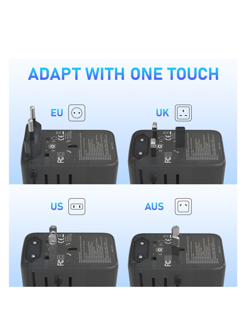 Mezone 100W Universal Adapter, Worldwide Travel Plug Adaptor with 1 USB A and 4 USB C Ports, International Travel Adapter for EU, UK, USA, AU, Power Socket for Multi Countries, Transparent Dark Grey  - Image 2
