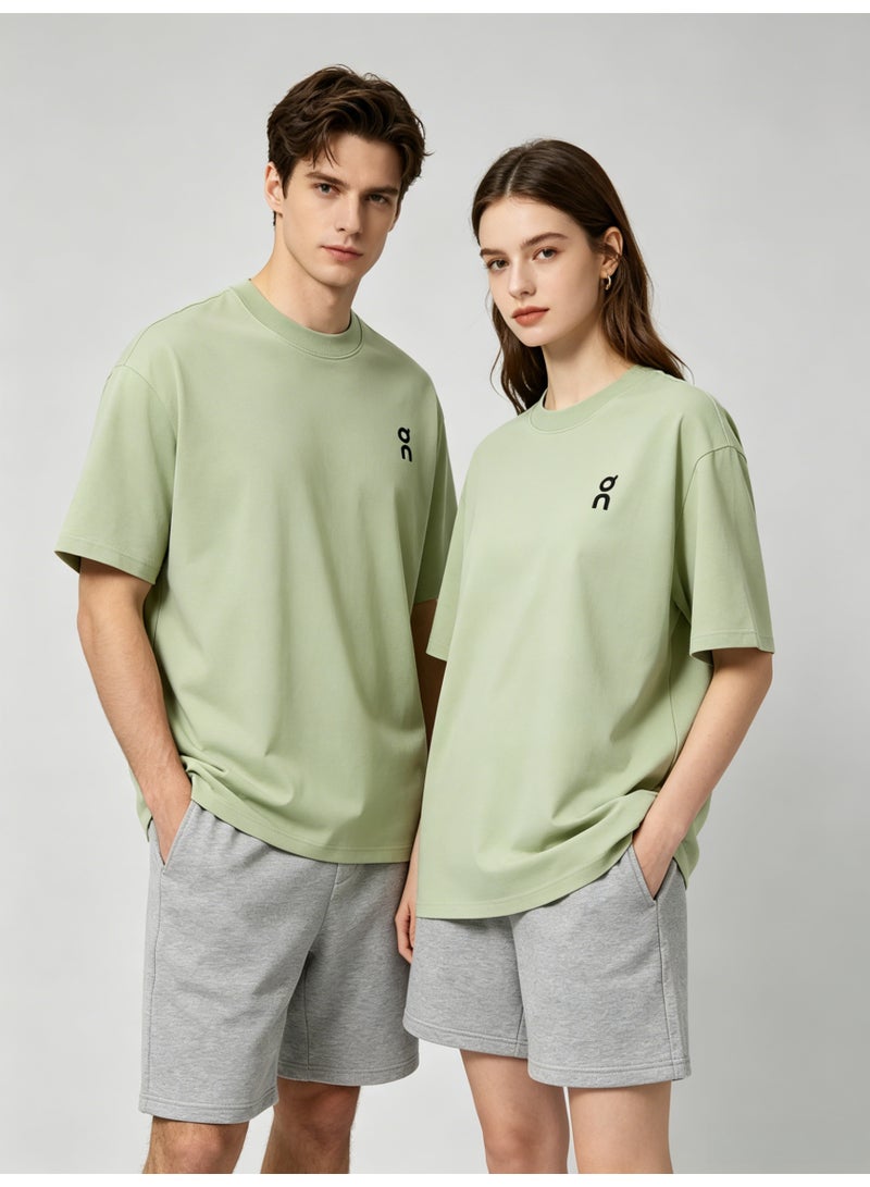 On Running On Unisex Soft Sage Green Minimal Black Logo Crew Neck Couple T-Shirt - Image 3