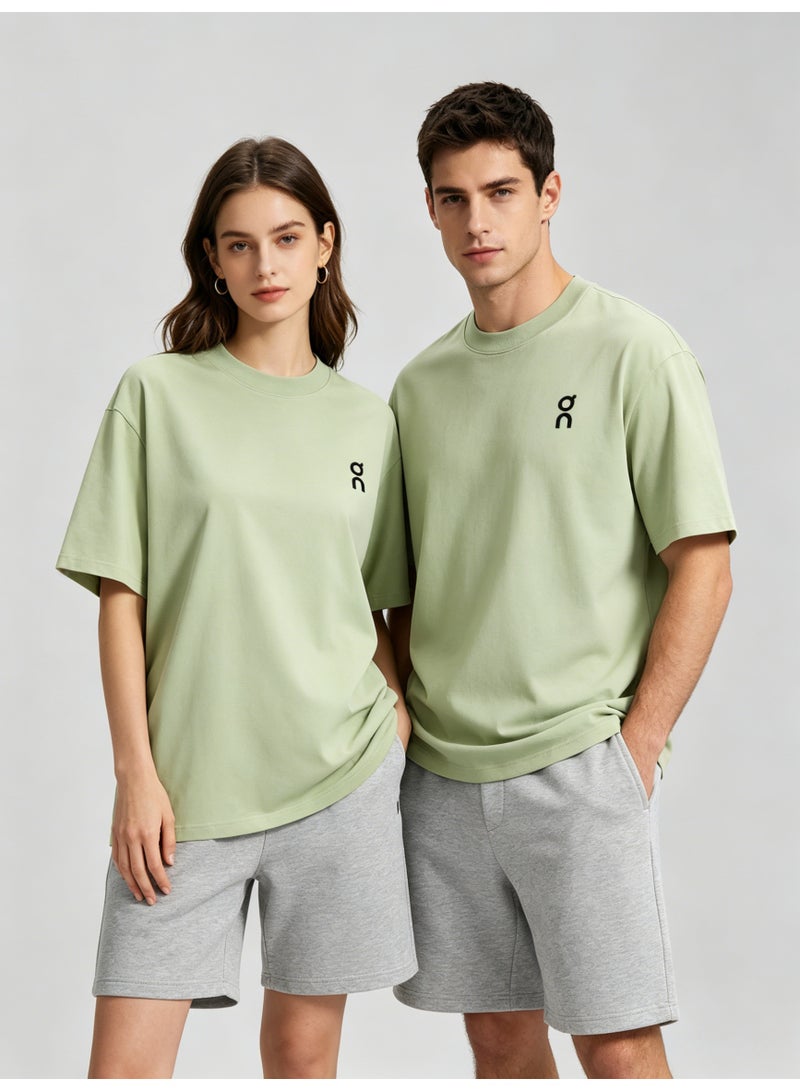 On Running On Unisex Soft Sage Green Minimal Black Logo Crew Neck Couple T-Shirt - Image 1