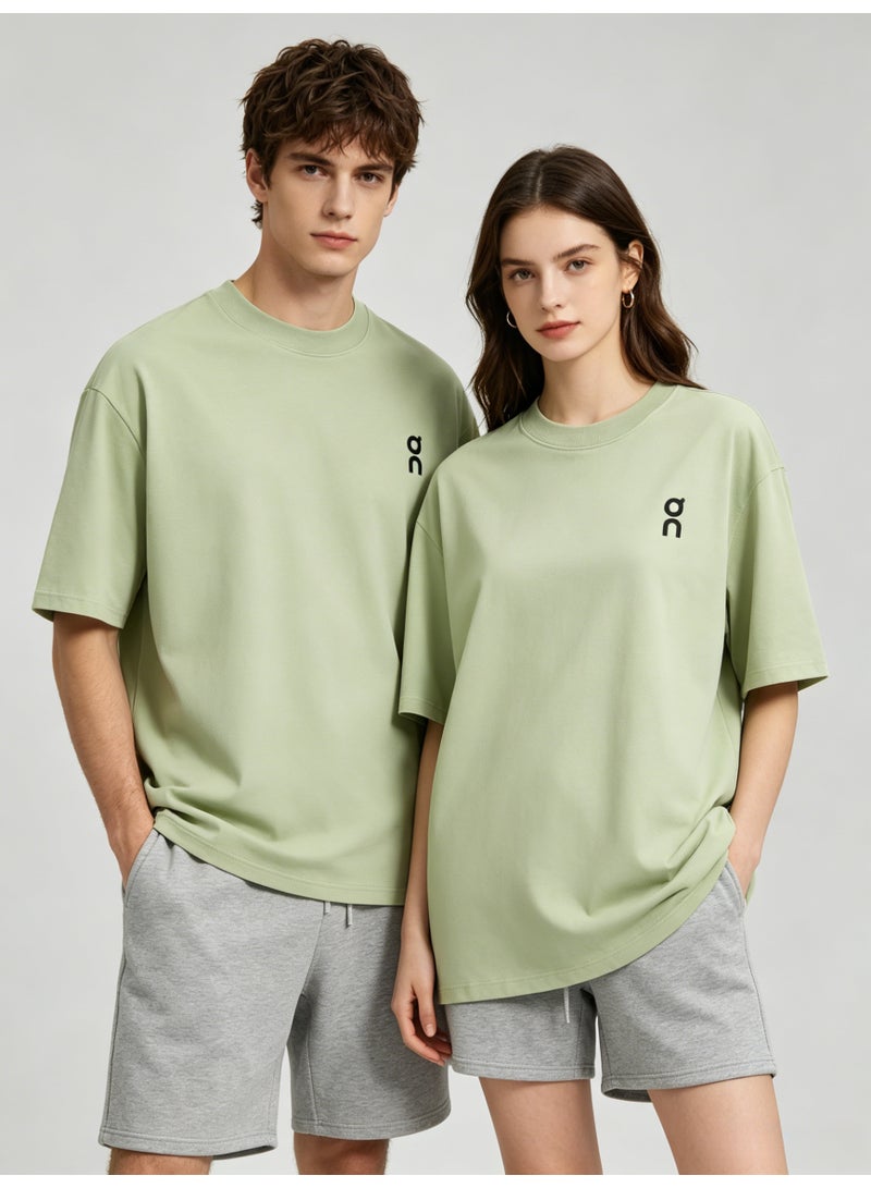 On Running On Unisex Soft Sage Green Minimal Black Logo Crew Neck Couple T-Shirt - Image 4