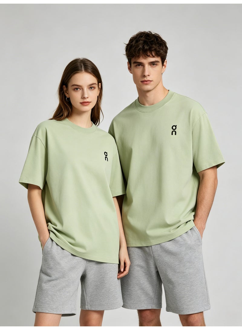 On Running On Unisex Soft Sage Green Minimal Black Logo Crew Neck Couple T-Shirt - Image 2
