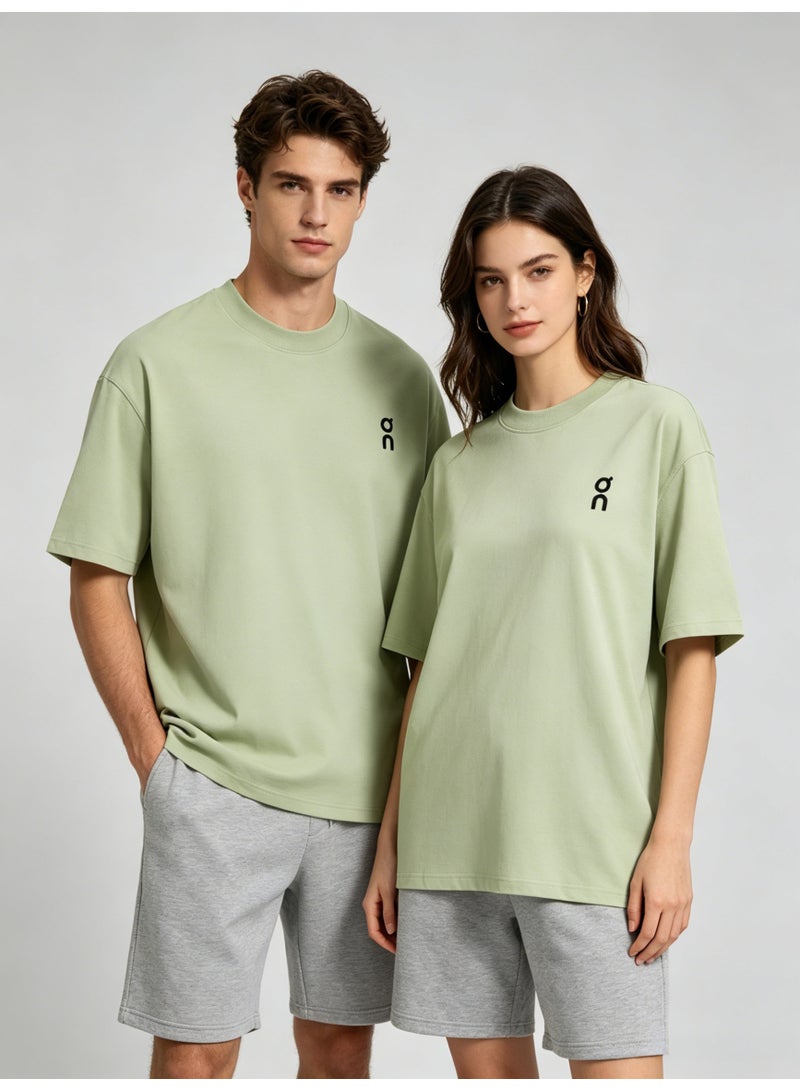 On Running On Unisex Soft Sage Green Minimal Black Logo Crew Neck Couple T-Shirt - Image 5