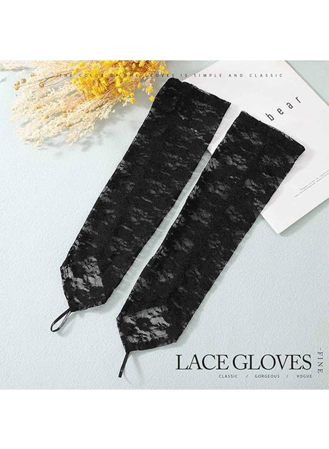 2 Pairs Women Fingerless Lace Gloves, Elbow Length Long Gloves, Prom Cosplay Evening Wedding Dinner Bridal Dance Gloves (Black+White) - Image 3