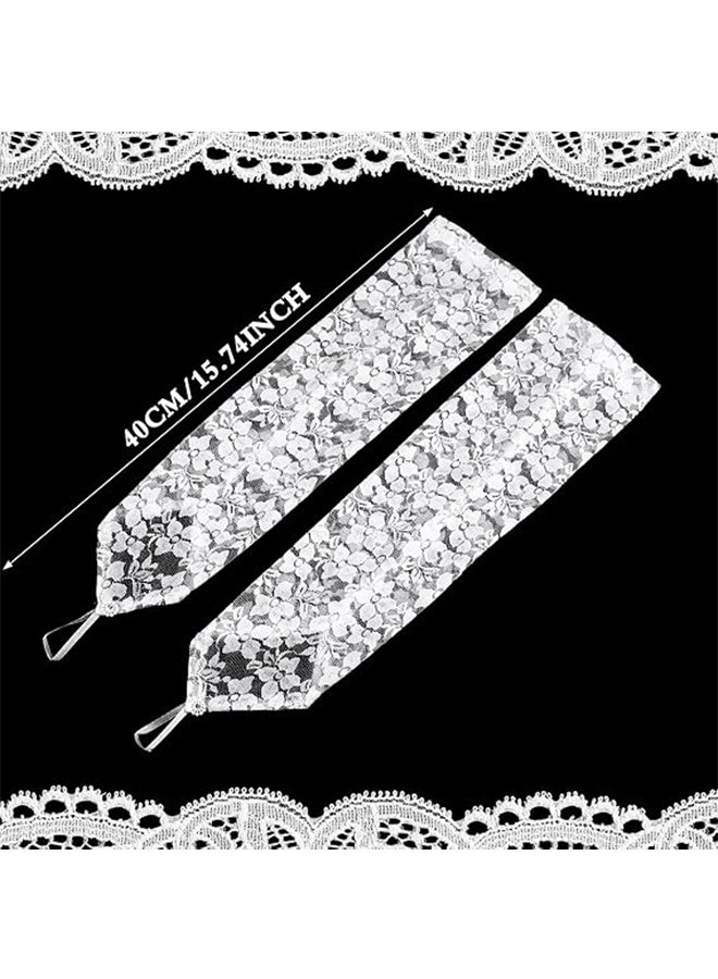 2 Pairs Women Fingerless Lace Gloves, Elbow Length Long Gloves, Prom Cosplay Evening Wedding Dinner Bridal Dance Gloves (Black+White) - Image 2