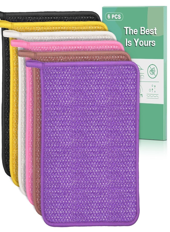 RIUOTA Exfoliating Washcloths 6 Pack Double Sided Bath Scrub Cloths for Deep Cleaning Face Body, Revitalize Skin Suitable for All Skin Types（Yellow, Pink, Purple, Black, White, Brown） - Image 1