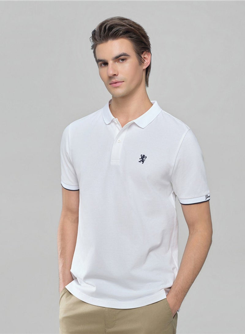 GIORDANO Men’s Cotton Slim Pique Polo with Small Lion Embroidery - Image 1
