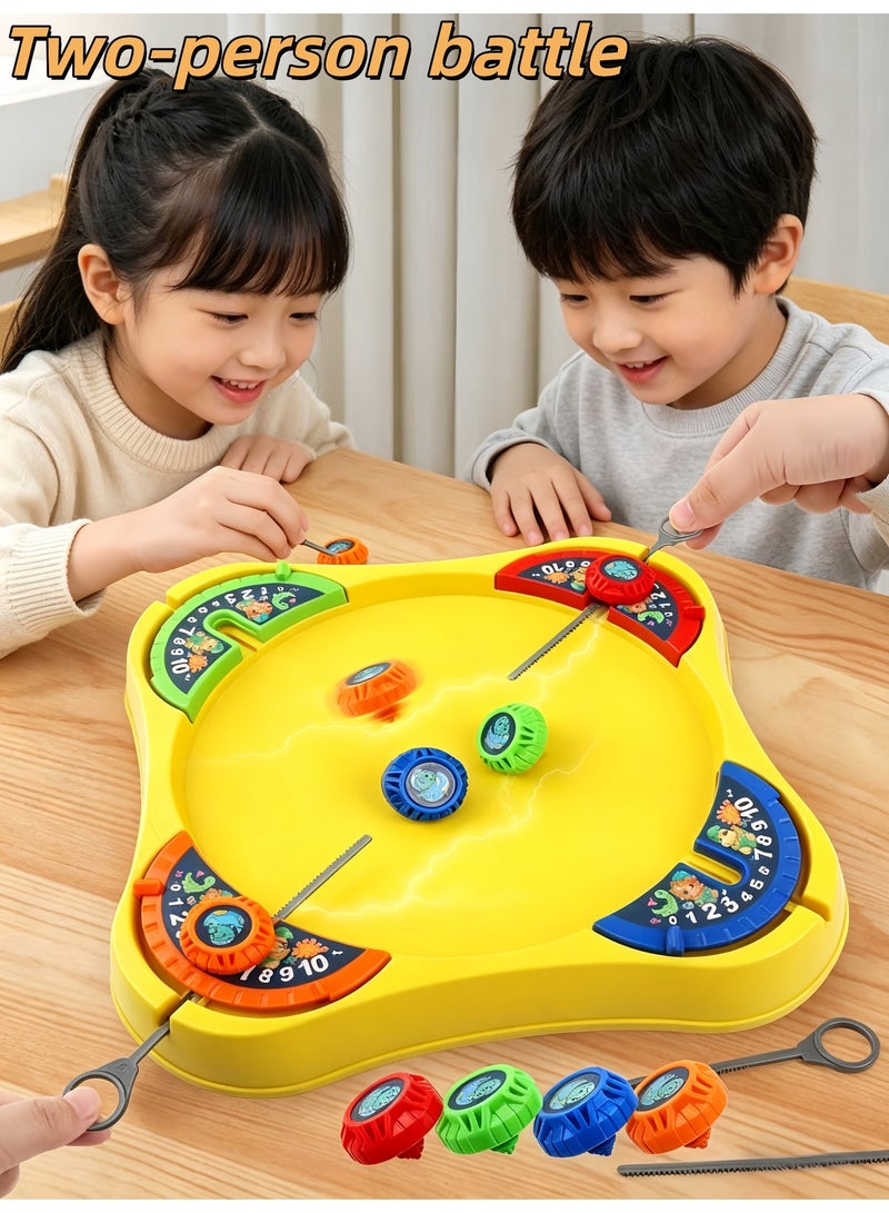 loven This spinning top set, containing 4 spinning tops, 4 launchers, and 1 battle disc, makes a perfect birthday or summer vacation gift for children. - Image 2
