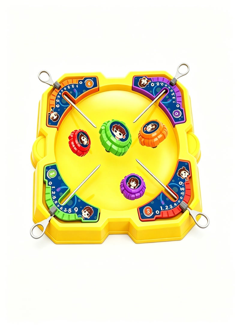 loven This spinning top set, containing 4 spinning tops, 4 launchers, and 1 battle disc, makes a perfect birthday or summer vacation gift for children. - Image 1
