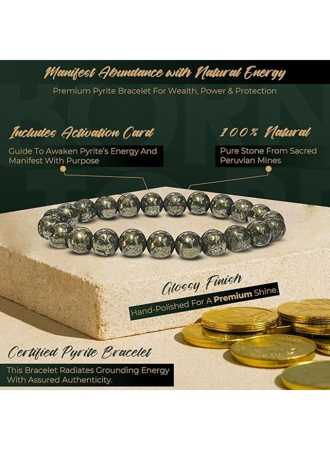 ORBON PYRA Certified Original Raw Pyrite Bracelet - Natural Stone Energy for Men & Women | Golden Pyrite Crystal for Wealth, Success & Healing - Image 5