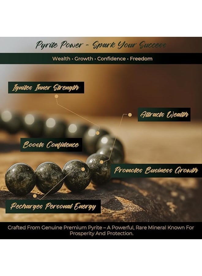 ORBON PYRA Certified Original Raw Pyrite Bracelet - Natural Stone Energy for Men & Women | Golden Pyrite Crystal for Wealth, Success & Healing - Image 2