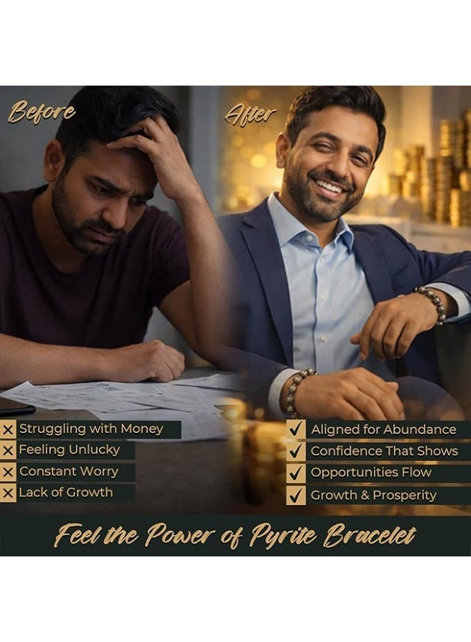 ORBON PYRA Certified Original Raw Pyrite Bracelet - Natural Stone Energy for Men & Women | Golden Pyrite Crystal for Wealth, Success & Healing - Image 3