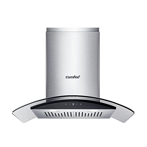 COMFEE' Curved Glass Range Hood 30 Inch 450 CFM 3 Speed Gesture Sensing &Touch Control Panel Stainless Steel kitchen Ductless/Ducted Convertible with Baffle Filters and 2 LED Lights (CVG30W9AST) - Image 1