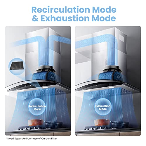 COMFEE' Curved Glass Range Hood 30 Inch 450 CFM 3 Speed Gesture Sensing &Touch Control Panel Stainless Steel kitchen Ductless/Ducted Convertible with Baffle Filters and 2 LED Lights (CVG30W9AST) - Image 5