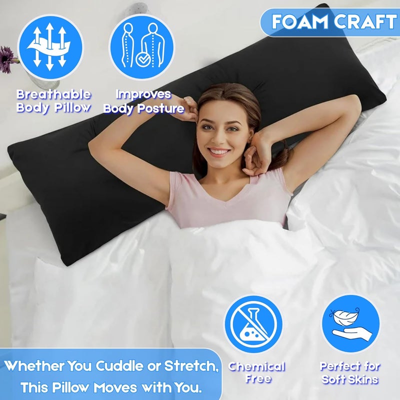 FOAM CRAFT Full Body Long Pillow with Cotton Cover - 50 x 140 cm (Black) - Image 5