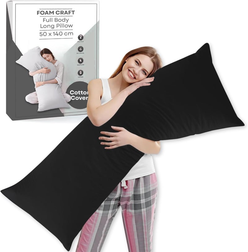 FOAM CRAFT Full Body Long Pillow with Cotton Cover - 50 x 140 cm (Black) - Image 1