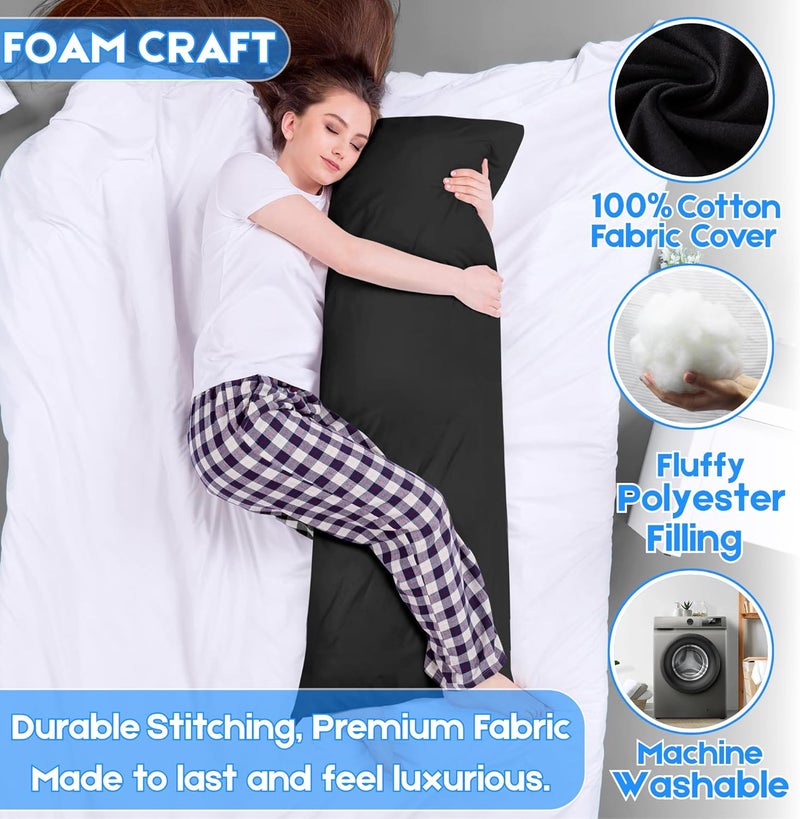 FOAM CRAFT Full Body Long Pillow with Cotton Cover - 50 x 140 cm (Black) - Image 3