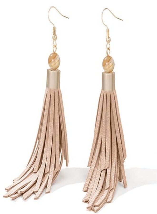 Coiris Boho Leather Layered Tassel Earrings for Women Lightweight Leather Fringe Dangle Earrings Handmade Bohemian Summer Beach Western Drop Earrings for Women（ER1306-Khaki） - Image 1