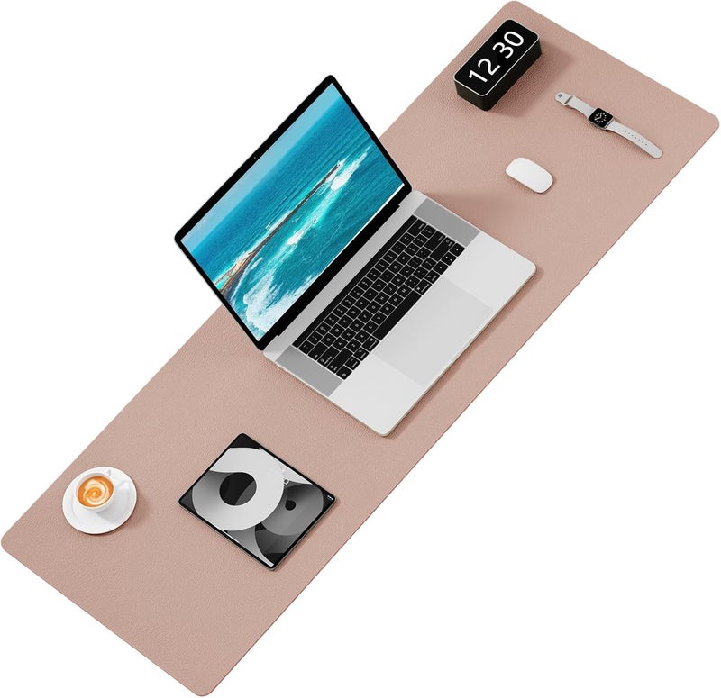 Hsurbtra Desk Pad, 48" x 17" PU Leather Desk Mat, XXXL Extended Mouse Pad, Waterproof Desktop Blotter Protector, Non-Slip Ultra Thin Large Laptop Keyboard Writing Mat for Office Home, Beige Apricot - Image 2