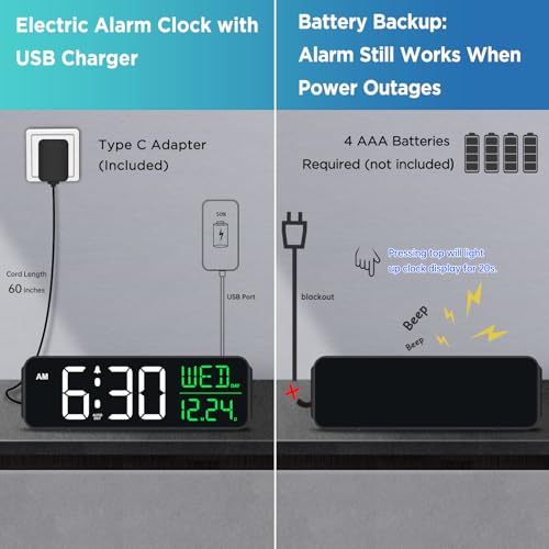 Peakeep Large Display Digital Alarm Clock for Bedrooms, Date Day of Week Calendar Desk Table Clocks for Living Room Office, Dimmable Plug in Electric Clock, 5 Volumes, Loud, Auto DST - Image 5