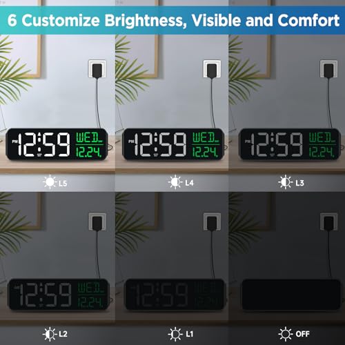 Peakeep Large Display Digital Alarm Clock for Bedrooms, Date Day of Week Calendar Desk Table Clocks for Living Room Office, Dimmable Plug in Electric Clock, 5 Volumes, Loud, Auto DST - Image 3