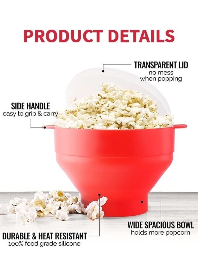 MIXDE Collapsible Silicone Microwave Popcorn Popper with Lid Red - Image 1
