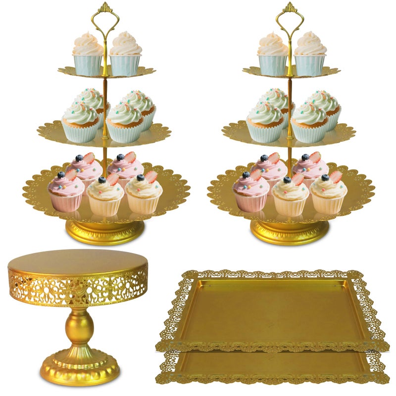 weddingwish Gold Cake Stands Set, 5pcs Metal Tiered Cupcake Diaplay Stand Serving Platter for Dessert Table, Dessert Candy Fruit Tray for Wedding Baby Shower Birthday Party - Image 1