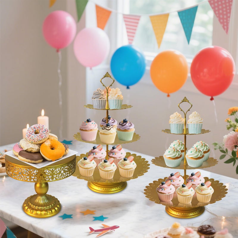 weddingwish Gold Cake Stands Set, 5pcs Metal Tiered Cupcake Diaplay Stand Serving Platter for Dessert Table, Dessert Candy Fruit Tray for Wedding Baby Shower Birthday Party - Image 2