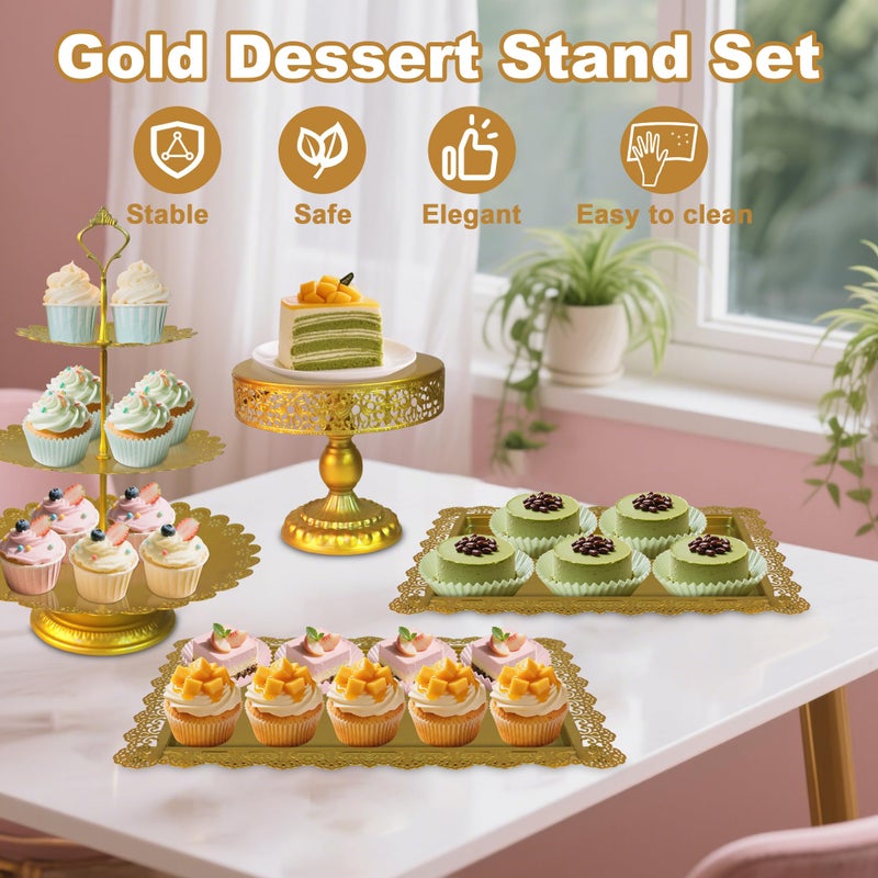 weddingwish Gold Cake Stands Set, 5pcs Metal Tiered Cupcake Diaplay Stand Serving Platter for Dessert Table, Dessert Candy Fruit Tray for Wedding Baby Shower Birthday Party - Image 3